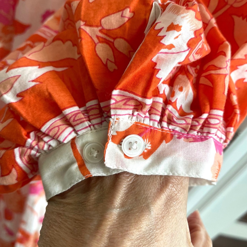 Karni Floral Midi Dress Womens Large Orange Pink Boho Cottagecore Balloon Sleeve - Picture 8 of 11